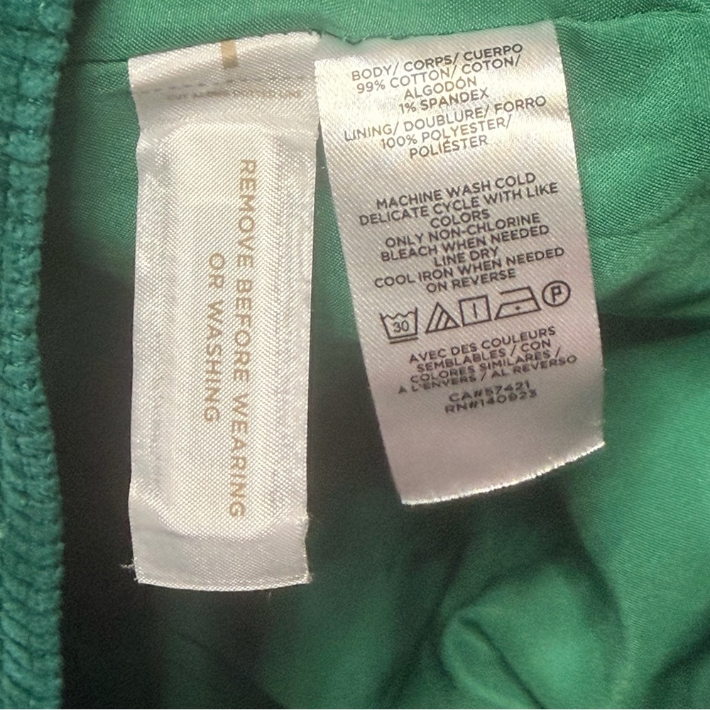 LOFT Forest Green Corduroy Mini Skirt Sz 4 Button Detail Lined Cotttagecore - Picture 8 of 8